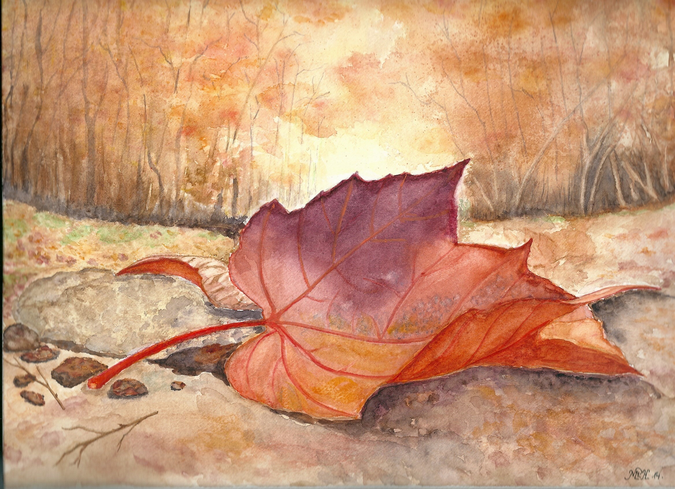Aquarelle n°44: " Feuille d'automne "